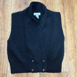VTG 80s Lauren Cole Black‎ Lambswool Angora Shawl Collar Sweater Vest Petite S